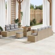 vidaXL Trädgårdsoffset med kudde 10 pcs Beige Poly rattan