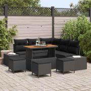 vidaXL Trädgårdsoffset med kudde 9 pcs Svart Poly rattan