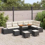 vidaXL Trädgårdsoffset med kudde 10 pcs Svart Poly rattan