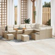 vidaXL Trädgårdsoffset med lagring 12 pcs Beige Poly rattan