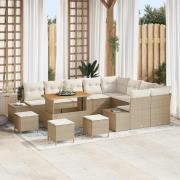 vidaXL Trädgårdsoffset med lagring 13 pcs Beige Poly rattan