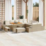 vidaXL Trädgårdsoffset med kudde 13 pcs Beige Poly rattan