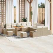vidaXL Trädgårdsoffset med kudde 13 pcs Beige Poly rattan
