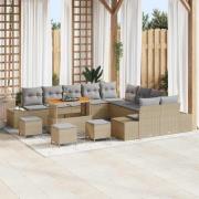 vidaXL Trädgårdsoffset med kudde 14 pcs Beige Poly rattan
