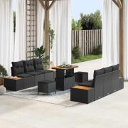 vidaXL Trädgårdsoffset med kudde 9 pcs Svart Poly rattan