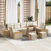 vidaXL Trädgårdsoffset med kudde 10 pcs Beige Poly rattan