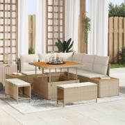 vidaXL Trädgårdsoffset med kudde 8 pcs Beige Poly rattan