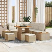 vidaXL Trädgårdsoffset med kudde 8 pcs Beige Poly rattan