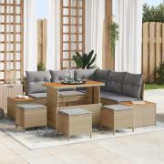 vidaXL Trädgårdsoffset med kudde 9 pcs Beige Poly rattan