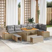 vidaXL Trädgårdsoffset med kudde 9 pcs Beige Poly rattan