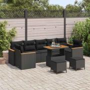 vidaXL Trädgårdsoffset med kudde 10 pcs Svart Poly rattan