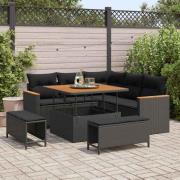 vidaXL Trädgårdsoffset med kudde 8 pcs Svart Poly rattan