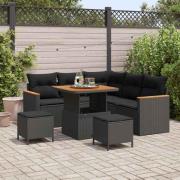 vidaXL Trädgårdsoffset med kudde 8 pcs Svart Poly rattan