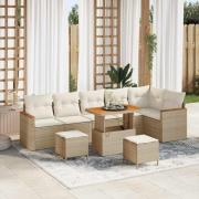 vidaXL Trädgårdsoffset med kudde 9 pcs Beige Poly rattan