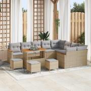 vidaXL Trädgårdsoffset med kudde 13 pcs Beige Poly rattan