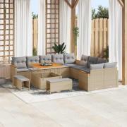 vidaXL Trädgårdsoffset med kudde 13 pcs Beige Poly rattan