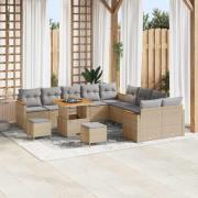 vidaXL Trädgårdsoffset med kudde 13 pcs Beige Poly rattan