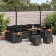 vidaXL Trädgårdsoffset med kudde Manuell 10 pcs Svart 90 x 55 x 71 cm