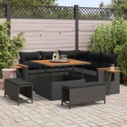 vidaXL Trädgårdsoffset med kudde 8 pcs Svart 100 x 100 x 71 cm