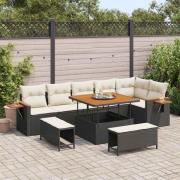 vidaXL Trädgårdsoffset 9 pcs Svart och gräddvit 100 x 100 x 71 cm