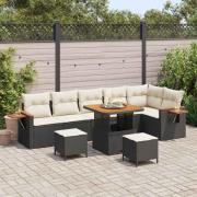 vidaXL Trädgårdsoffset 9 pcs Svart och gräddvit 80 x 80 x 71 cm