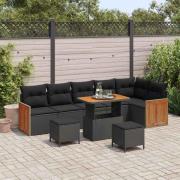 vidaXL Trädgårdsoffset med kudde 9 pcs Svart 90 x 55 x 71 cm