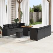 vidaXL Trädgårdsoffset med kudde 11 pcs Svart 80 x 80 x 71 cm