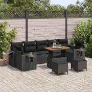 vidaXL Trädgårdsoffset med kudde 10 pcs Svart 90 x 55 x 71 cm