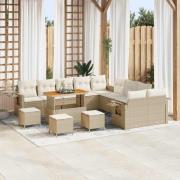 vidaXL Trädgårdsoffset med lagring 14 pcs Beige Poly rattan
