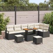 vidaXL Trädgårdsoffset med kudde 9 pcs Svart och kräm 90 x 55 x 71 cm