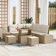 vidaXL Trädgårdsoffset med lagring 8 pcs Beige Poly rattan
