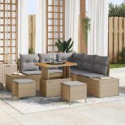 vidaXL Trädgårdsoffset med kudde med lagring 8 pcs Beige Poly rattan