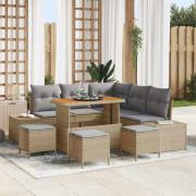 vidaXL Trädgårdsoffset med lagring 9 pcs Beige Poly rattan