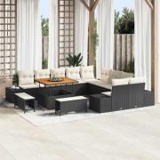 vidaXL Trädgårdsoffset med kudde med lagring 13 pcs Svart Poly rattan