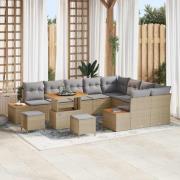 vidaXL Trädgårdsoffset med kudde med lagring 12 pcs Beige Poly rattan