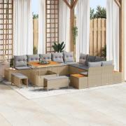 vidaXL Trädgårdsoffset med kudde med lagring 13 pcs Beige Poly rattan