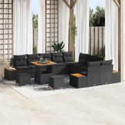 vidaXL Trädgårdsoffset med kudde med lagring Svart Poly rattan