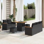 vidaXL Trädgårdsoffset med kudde med lagring 8 pcs Svart Poly rattan