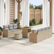 vidaXL Trädgårdsoffset med kudde med lagring 10 pcs Beige Poly rattan