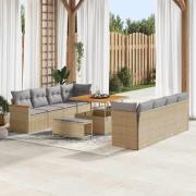 vidaXL Trädgårdsoffset med kudde med lagring Beige Poly rattan