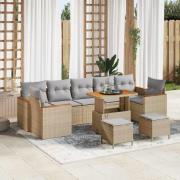 vidaXL Trädgårdsoffset med kudde med lagring 10 pcs Beige Poly rattan
