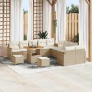 vidaXL Trädgårdsoffset med kudde 13 pcs Beige Poly rattan