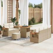 vidaXL Trädgårdsoffset med kudde med lagring 8 pcs Beige Poly rattan