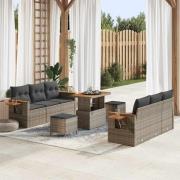 vidaXL Trädgårdsoffset med kudde med lagring 9 pcs Grå Poly rattan