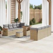 vidaXL Trädgårdsoffset med kudde med lagring 11 pcs Beige Poly rattan