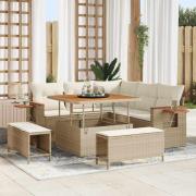 vidaXL Trädgårdsoffset med kudde med lagring 8 pcs Beige Poly rattan