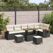 vidaXL Trädgårdsoffset med kudde med lagring 9 pcs Svart Poly rattan