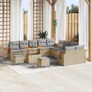 vidaXL Trädgårdsoffset med kudde med lagring 13 pcs Beige Poly rattan