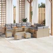 vidaXL Trädgårdsoffset med kudde med lagring 14 pcs Beige Poly rattan
