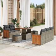 vidaXL Trädgårdsoffset med kudde med lagring 8 pcs Grå Poly rattan